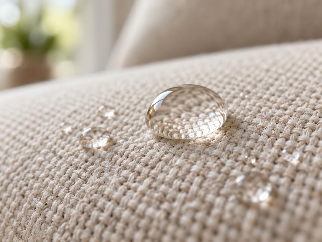 Waterdruppels parelen af op een met eco-middel behandeld stof